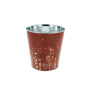 Cache-pot métal bordeaux motif graminé ø13.5 ht 12cm