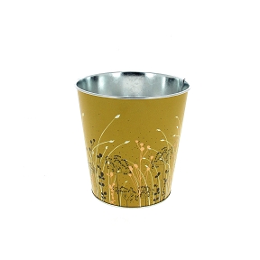 Cache-pot métal jaune motif gramine ø13.5 ht 12cm