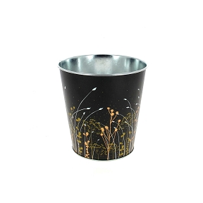 Cache-pot métal noir motif graminé ø13.5 ht 12cm