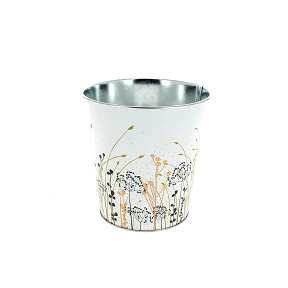 Cache-pot métal blanc motif gramine ø15 ht 15cm