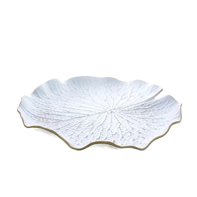 Assiette résine feuille blanc mat patine ø31 ht 3.5cm