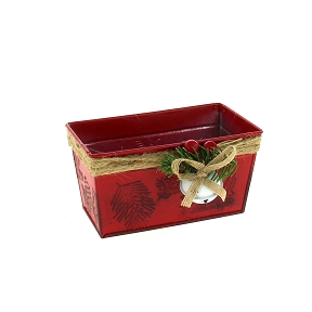 Jardinière métal rouge + grelot 15 x 8 ht 8 cm