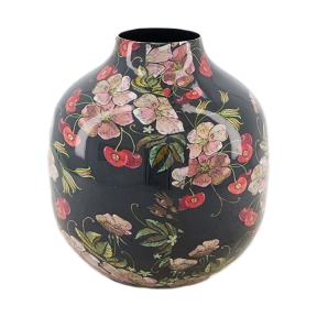 Vase métal motif fleurs ø14 ht 15.5cm