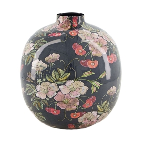 Vase métal motif fleurs ø19 ht 21.5cm