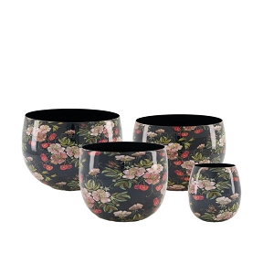 Cache-pot métal motif fleurs ø23 ht 17cm