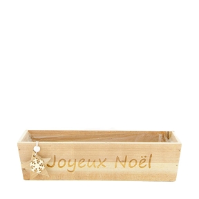 Jardinière bois naturel "joyeux noel" 28 x 8 ht 7cm