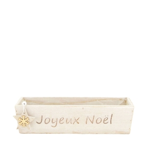 Jardinière bois blanc "joyeux noel" 28 x 8 ht 7cm