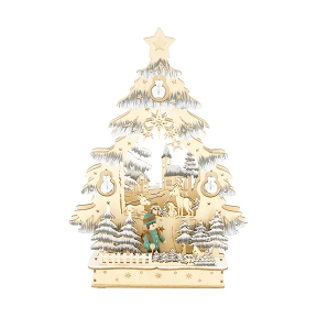 Sapin bois lumineux 24 x 8 ht 33cm