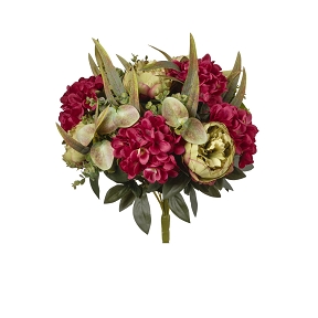 Piquet pivoine-hortensia rouge-vert 54 cm