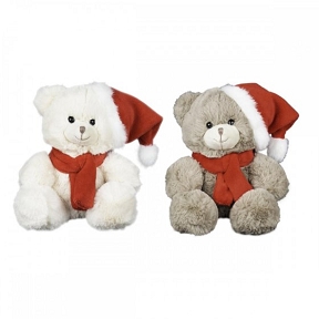 1 x Ours blanc ou crème avec écharpe + bonnet 25cm