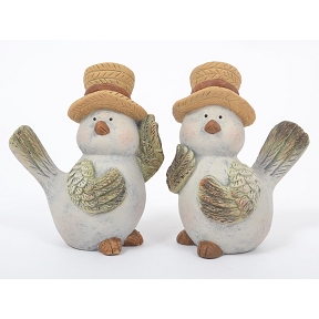 Oiseau céramique blanc + chapeau 19cm ass