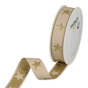 Ruban tissu lurex crème motif étoile 25mm x 15m