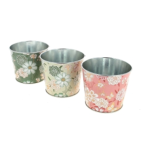 Cache-pot métal motif fleurs ø11.5 ht 9.5cm ass