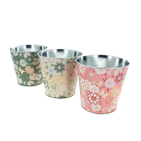 Cache-pot métal motif fleurs ø17 ht 16cm ass