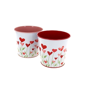 Cache-pot métal motif coeur ø13.5 ht12cm ass