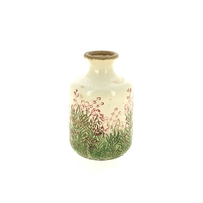 Vase céramique fleurs vert-rose ø11.5 ht 17.5cm