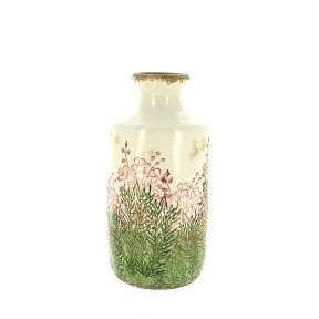 Vase céramique fleurs vert-rose ø13.5 ht 26.5cm