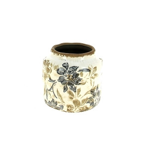 Cache-pot céramique fleurs bleues ø14.5 ht 13cm