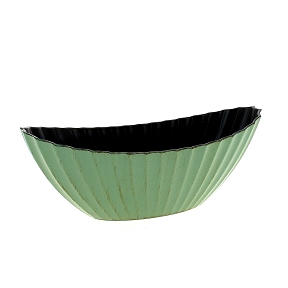 Coupe résine bateau ondulée vert foncé vieilli 28 x 12 ht 11cm