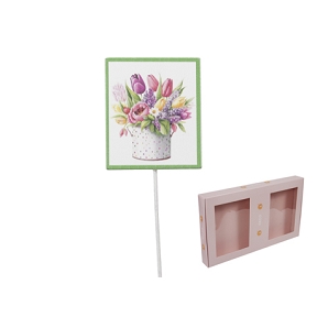 Ardoise sur pique motif fleurs (x24)