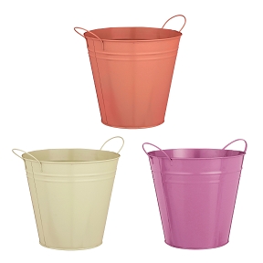 Pot zinc couleur + anses lilas-saumon-beige ø15 ht 16cm ass