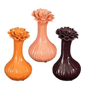 Vase céramique fleur rose-orange-violet ø12.5 ht 23cm ass