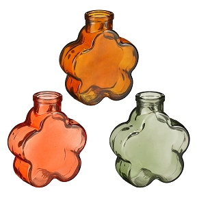 Vase fleur verre vert-marron-orange 9 x3.5 ht 10cm ass