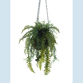 Suspension boule mousse avec fougère vert fonce 45cm