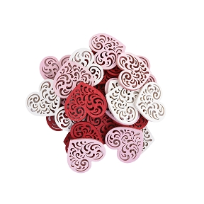 Cœur bois rouge-blanc 4cm (x72)