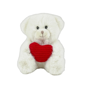 Peluche ours écru cœur rouge 15 cm