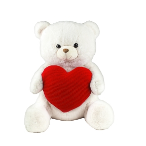 Peluche ours écru cœur rouge 60 cm