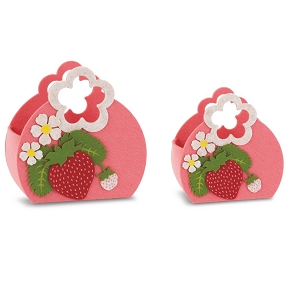 Panier feutrine rose deco fraise set de 2