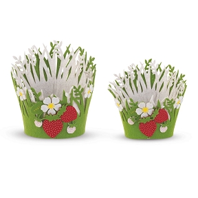 Panier feutrine vert déco fraise set de 2