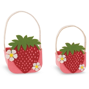 Panier feutrine rose fraise set de 2