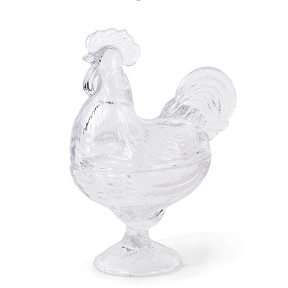 Bonbonnière "poule" en verre transparent