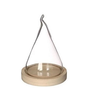 Cloche verre flamme socle bois ø12 ht 17.5cm