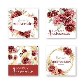 Etiquettes jeso quatro carre "heureux anniversaire" (x500)