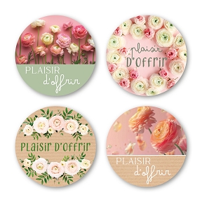 Etiquettes jeso quatro ronde "plaisir d'offrir" (x500)