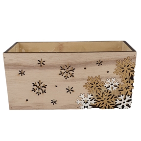 Jardiniére bois + flocons 15 x 8 ht 8cm