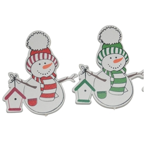 Pique bois bonhomme de neige vert-rouge x12