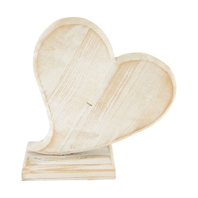 Coeur bois blanchi sur socle 12.5 x 8 ht 17cm