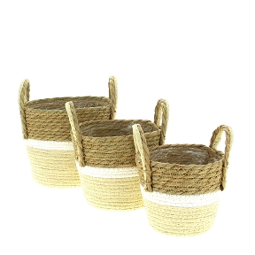 Cache-pot tresse naturel-blanc-crème set de 3