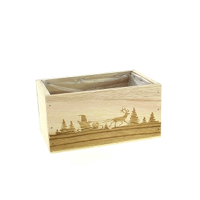 JARDINIERE BOIS NATUREL MOTIF NOEL 18 X 11.5 HT 9CM