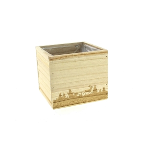 CACHE-POT BOIS NATUREL MOTIF NOEL 9 X 9 HT 8.5CM