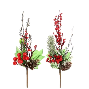 Piquet noel + pomme de pin ht 30cm (x12)