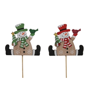 Pique bois bonhomme de neige rouge-vert x10