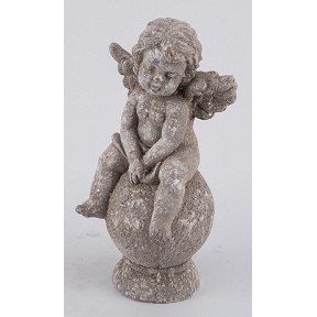 Ange sur boule gris 14 x 13 ht 28cm