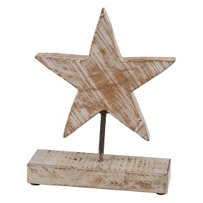 Etoile bois sur socle blanchi 15 x 5 x 15cm