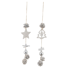 1 x Suspension étoile + pomme de pin blanche 10 x 6 ht 55cm