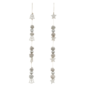 1 x Suspension étoile + pomme de pin blanche 7 x 6 ht 92cm